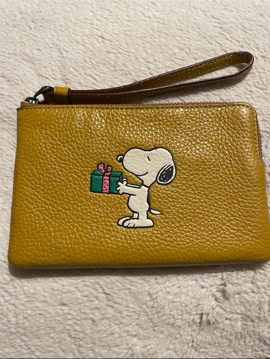 Coach Accessories - Coach Mustard Yellow Pebbled Leather Snoopy Wristlet